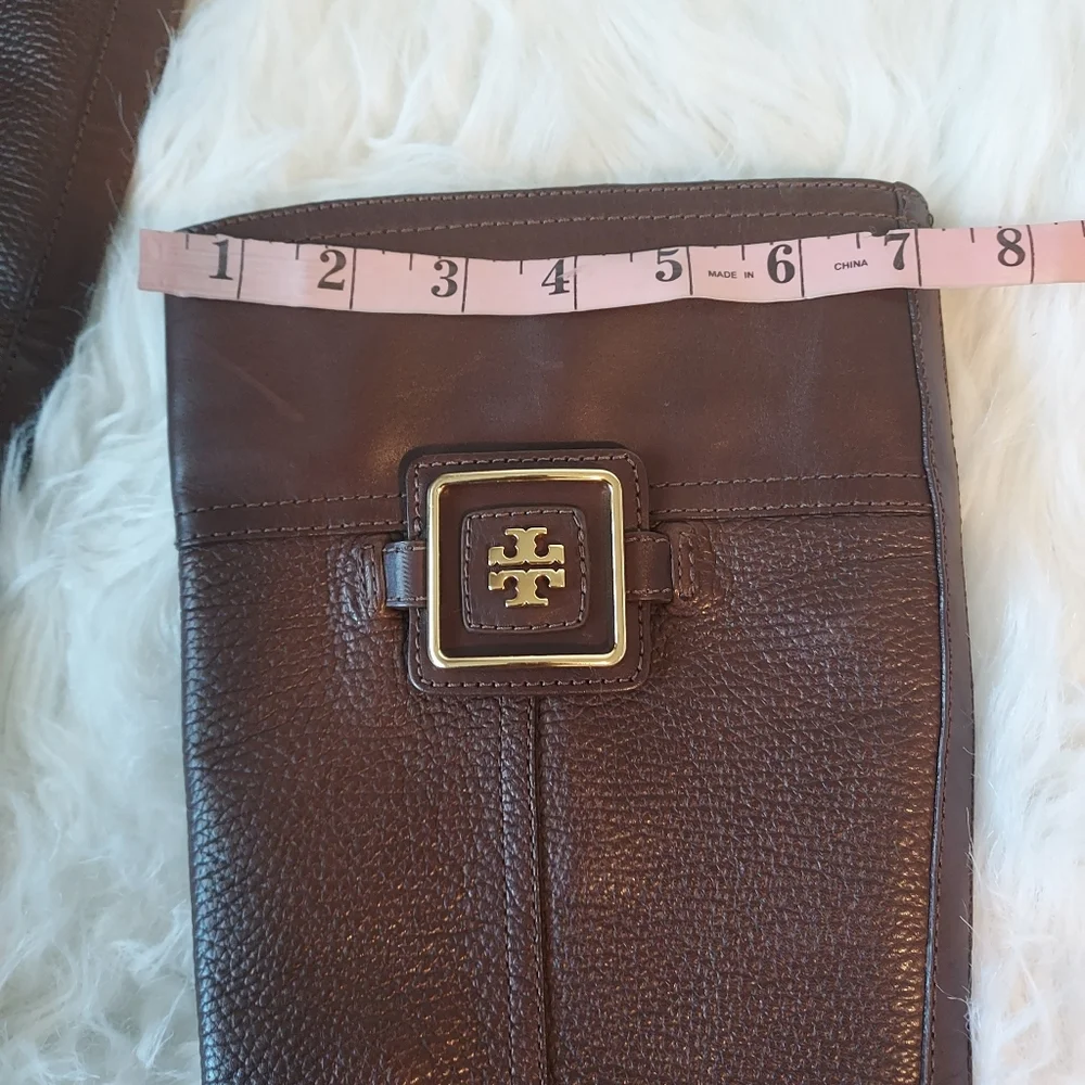 Tory Burch Julian Deep Brown Pebble Leather Riding Boots with Equestrian Style